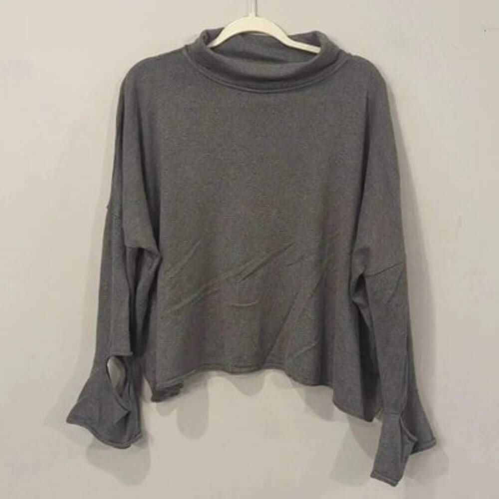 Planet Sweater One Size Gray Pima Cotton/Tencel Mock Neck Made in Peru